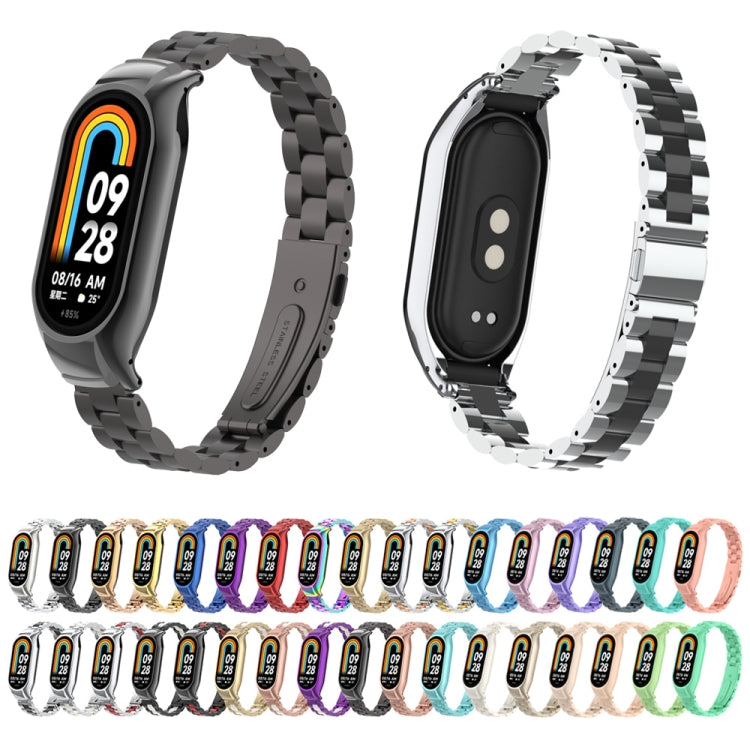 For Xiaomi Mi Band 8 Integrated Metal Case + Three-bead Watch Band(Tiffany Blue) - Smart Wear by PMC TechLife | Online Shopping South Africa | PMC TechLife