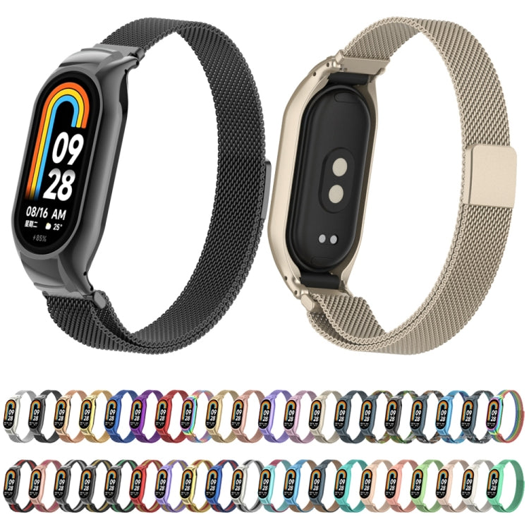 For Xiaomi Mi Band 8 Integrated Metal Case + Milanese Magnetic Watch Band(Black+Gold) - Smart Wear by PMC TechLife | Online Shopping South Africa | PMC TechLife