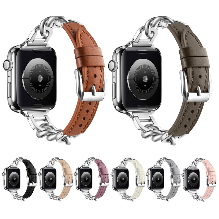 Chain Genuine Leather Watch Band For Apple Watch Ultra 49mm / Series 8&7 45mm / SE 2&6&SE&5&4 44mm / 3&2&1 42mm, Size:S(Apricot) - Smart Wear by PMC TechLife | Online Shopping South Africa | PMC TechLife