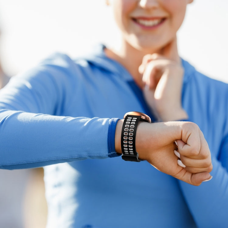 20mm Double-row Hole Folding Silver Buckle Two-color Silicone Watch Band(Black White) - Smart Wear by PMC TechLife | Online Shopping South Africa | PMC TechLife