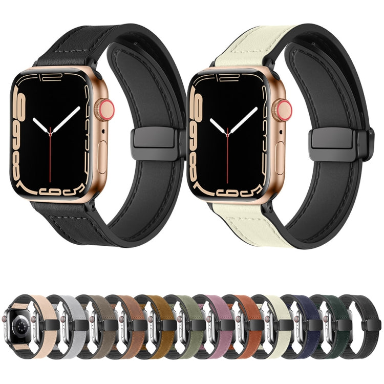 Magnetic Folding Silicone Leather Watch Band For Apple Watch Series 8&7 41mm / SE 2&6&SE&5&4 40mm / 3&2&1 38mm (Light Brown) - Watch Bands by PMC TechLife | Online Shopping South Africa | PMC TechLife
