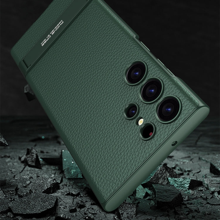 For Samsung Galaxy S23 Ultra 5G GKK Triumph Ultra-Thin Plain Leather Phone Case with Holder(Green) - free shipping - PMC TechLife - Order now!
