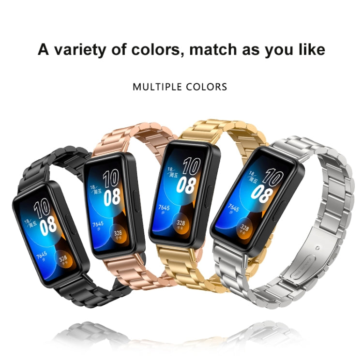For Huawei Band 8 16mm Three Strains Metal Replacement Watch Band(Rose Gold) - Watch Bands by PMC TechLife | Online Shopping South Africa | PMC TechLife
