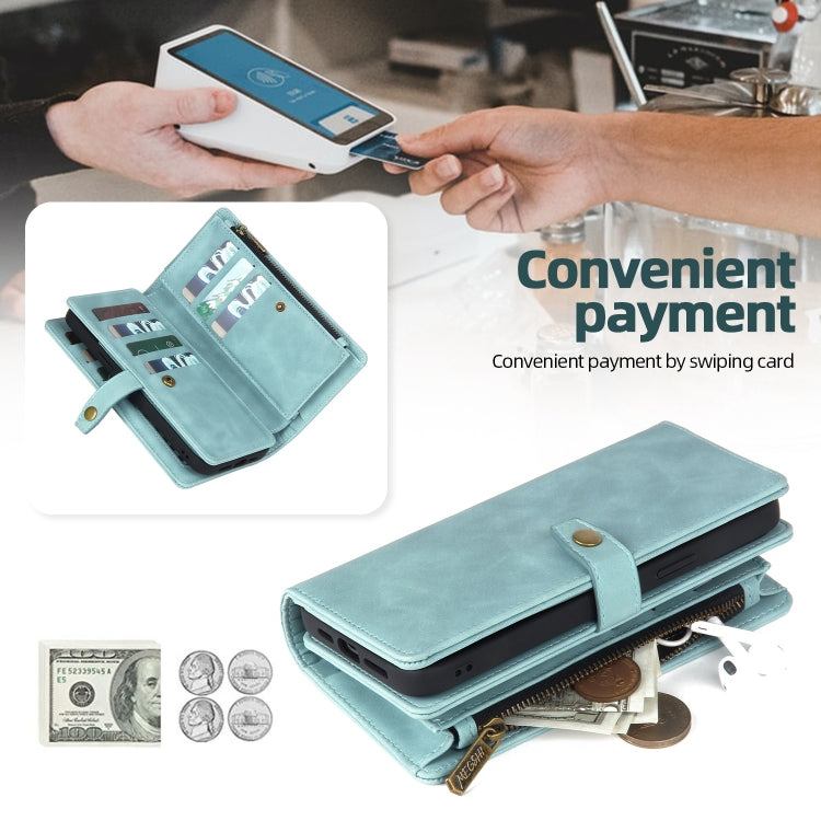 For Samsung Galaxy S22 Ultra 5G Zipper Wallet Magnetic Detachable Leather Phone Case(Blue) - free shipping - PMC TechLife - Order now!