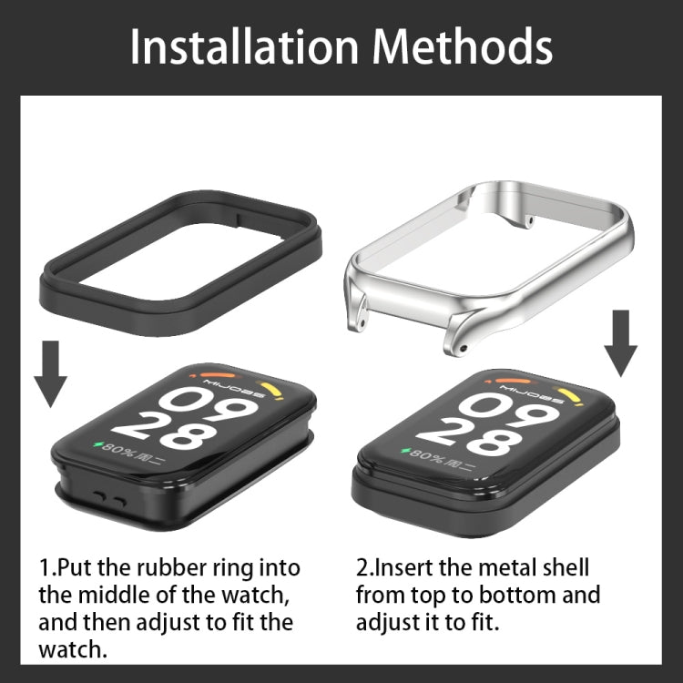 For Xiaomi Smart Band 8 Active / Redmi Band 2 Mijobs Metal Shell Microfiber PU Leather Watch Band(Red Silver) - Watch Bands by MIJOBS | Online Shopping South Africa | PMC TechLife | Buy Now Pay Later Mobicred