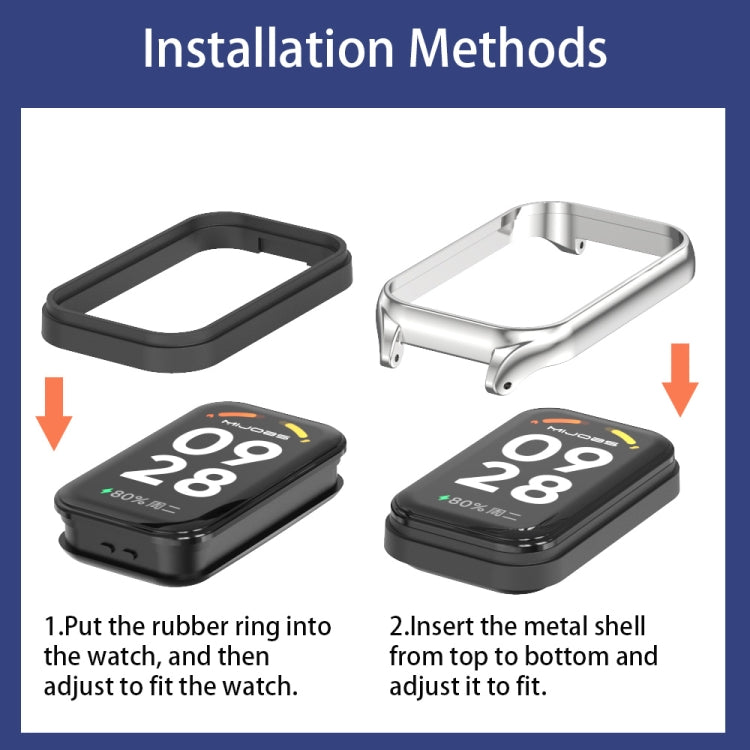 For Xiaomi Smart Band 8 Active / Redmi Band 2 Mijobs Metal Shell Silicone Watch Band(Midnight Blue Silver) - Watch Bands by MIJOBS | Online Shopping South Africa | PMC TechLife | Buy Now Pay Later Mobicred