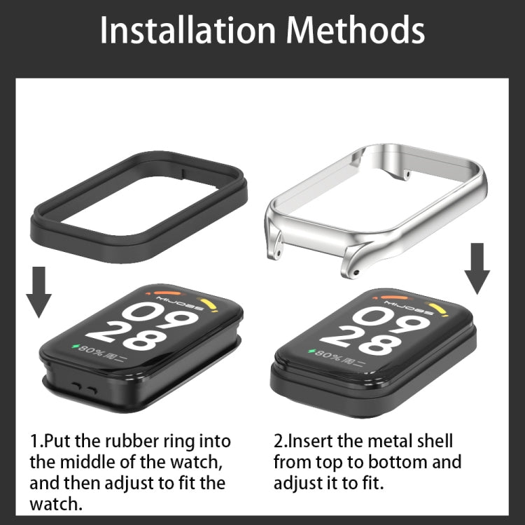 For Xiaomi Smart Band 8 Active / Redmi Band 2 Mijobs Metal Shell Genuine Leather Watch Band(Red Rose Gold) - Watch Bands by MIJOBS | Online Shopping South Africa | PMC TechLife | Buy Now Pay Later Mobicred