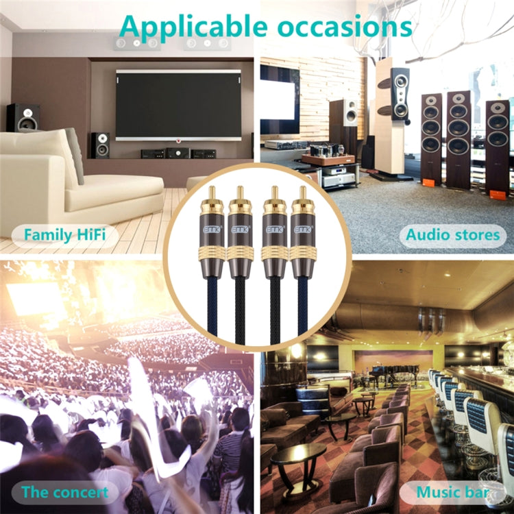 EMK 2 x RCA Male to 2 x RCA Male Gold Plated Connector Nylon Braid Coaxial Audio Cable for TV / Amplifier / Home Theater / DVD, Cable Length:5m(Black) - free shipping - PMC TechLife - Order now!