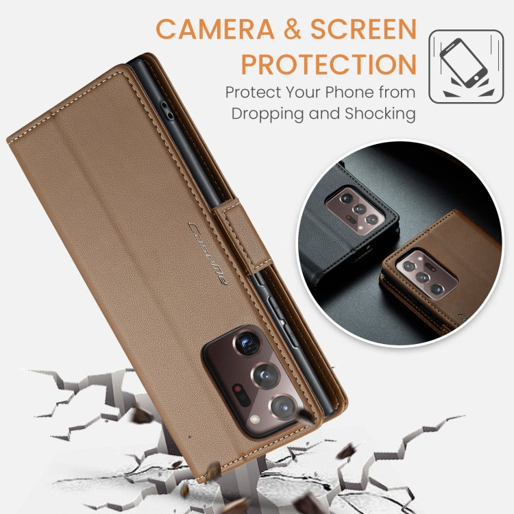 For Samsung Galaxy Note20 Ultra CaseMe 023 Butterfly Buckle Litchi Texture RFID Anti-theft Leather Phone Case(Brown) - free shipping - PMC TechLife - Order now!
