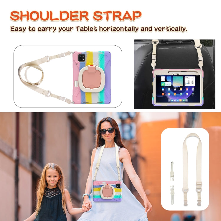 For Xiaomi Pad 6 / 6 Pro Silicone Hybrid PC Tablet Case with Holder & Shoulder Strap(Colorful Pink) - by PMC TechLife | Online Shopping South Africa | PMC TechLife