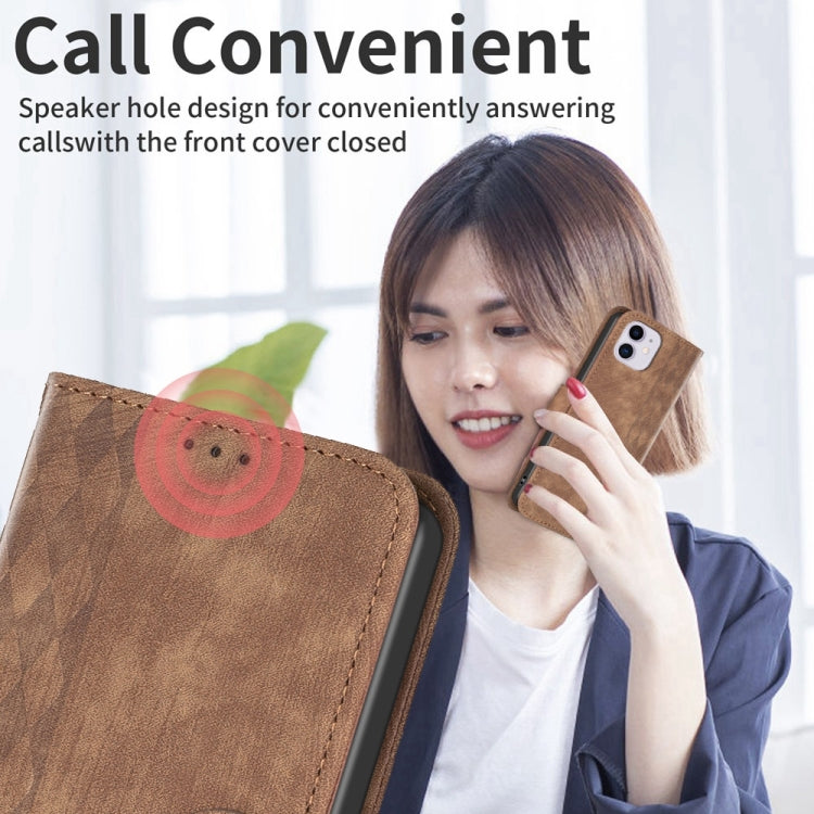 For iPhone 11 Plaid Embossed Leather Phone Case(Brown) - free shipping - PMC TechLife - Order now!