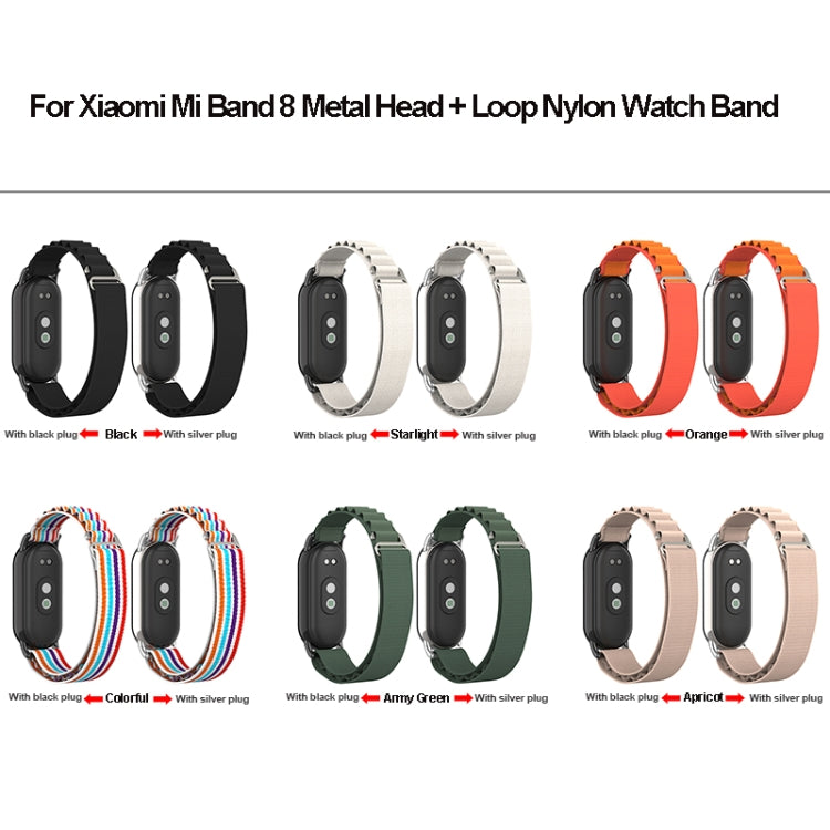 For Xiaomi Mi Band 8 Metal Plug Loop Nylon Watch Band(Black+Army Green) - Watch Bands by PMC TechLife | Online Shopping South Africa | PMC TechLife