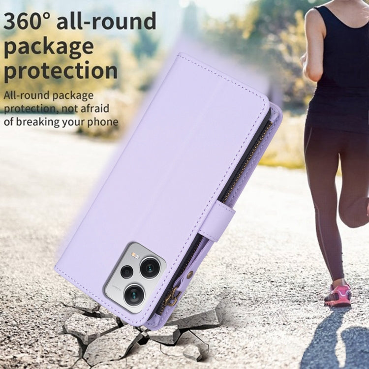For Xiaomi Redmi Note 12 Pro+ 5G Global 9 Card Slots Zipper Wallet Leather Flip Phone Case(Light Purple) - free shipping - PMC TechLife - Order now!