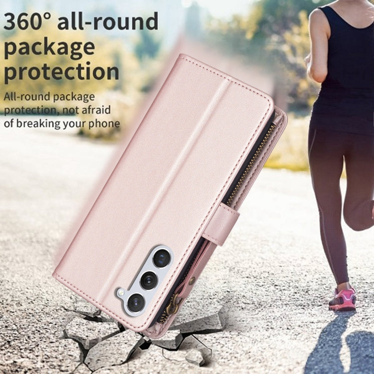 For Samsung Galaxy S23 5G 9 Card Slots Zipper Wallet Leather Flip Phone Case(Rose Gold) - free shipping - PMC TechLife - Order now!
