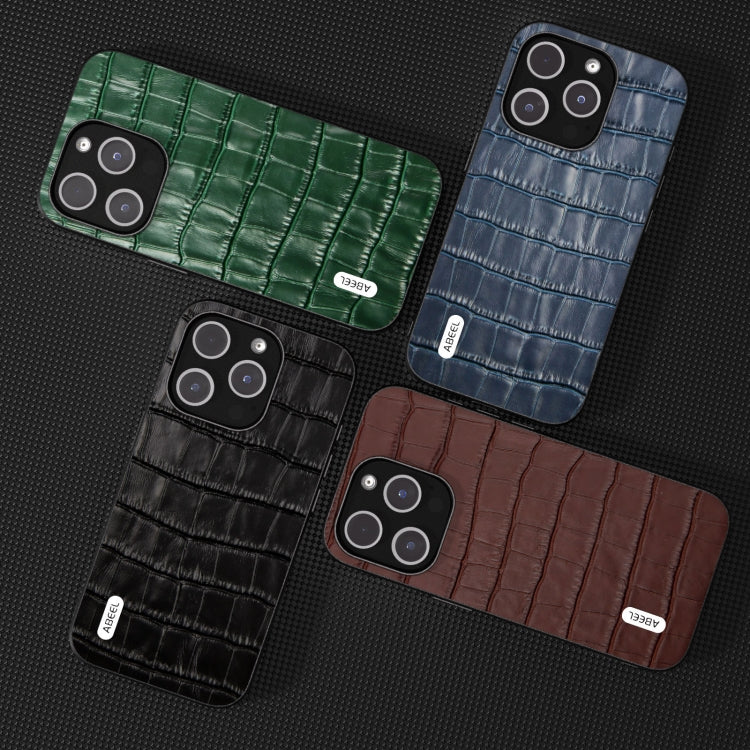 For iPhone 15 Pro ABEEL Crocodile Texture Genuine Leather Phone Case(Blue) - free shipping - PMC TechLife - Order now!