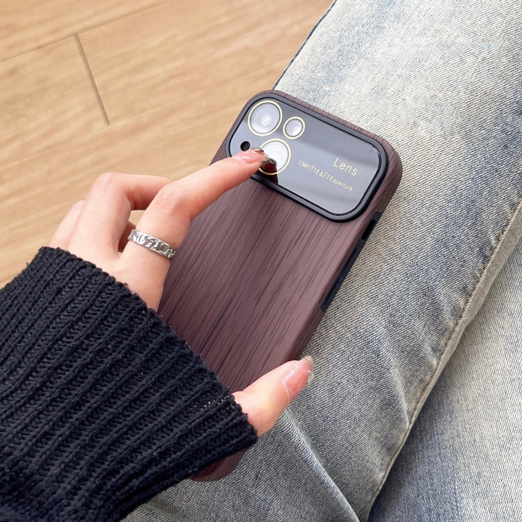 For iPhone 12 Pro Wood Grain TPU Phone Case with Lens Film(Brown) - iPhone 12 / 12 Pro Cases by PMC TechLife | Online Shopping South Africa | PMC TechLife