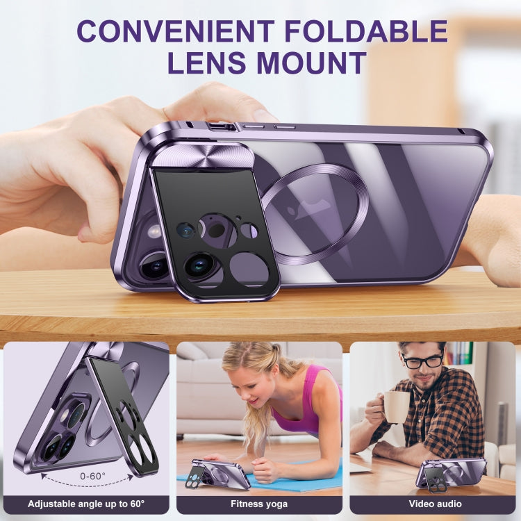 For iPhone 13 Pro Large Window Holder MagSafe Magnetic Metal Phone Case(Yellow) - free shipping - PMC TechLife - Order now!
