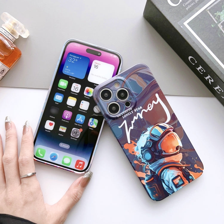 For iPhone 15 Plus Painted Pattern Precise Hole PC Phone Case(Orange Astronaut) - iPhone 15 Plus Cases by PMC TechLife | Online Shopping South Africa | PMC TechLife