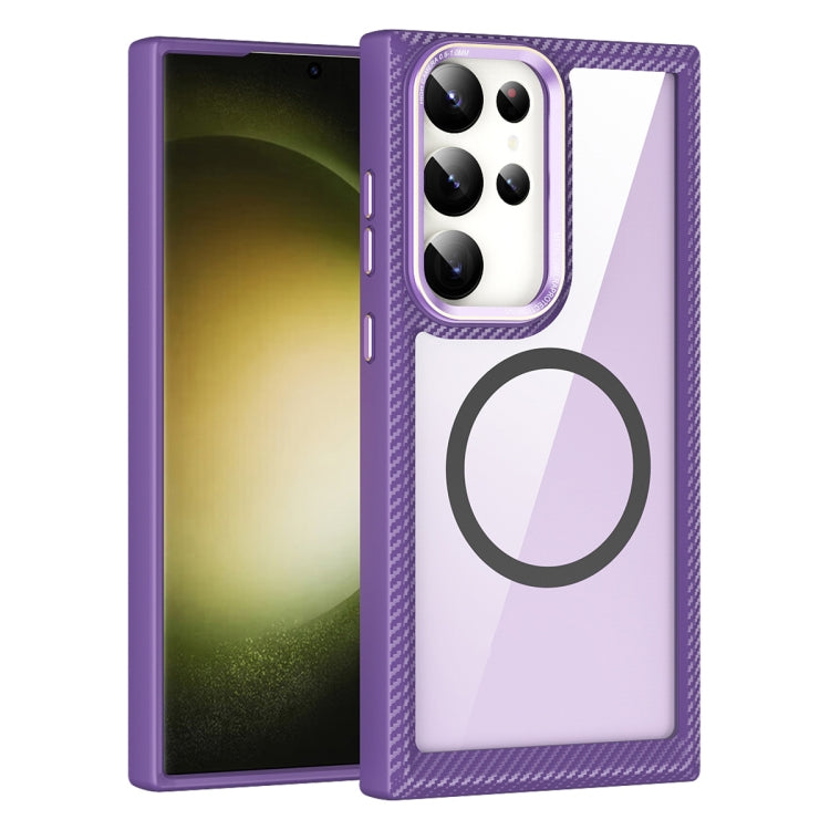 For Samsung Galaxy S23+ 5G MagSafe Carbon Fiber Transparent Back Panel Phone Case(Purple) - Galaxy S23+ 5G Cases by PMC TechLife | Online Shopping South Africa | PMC TechLife