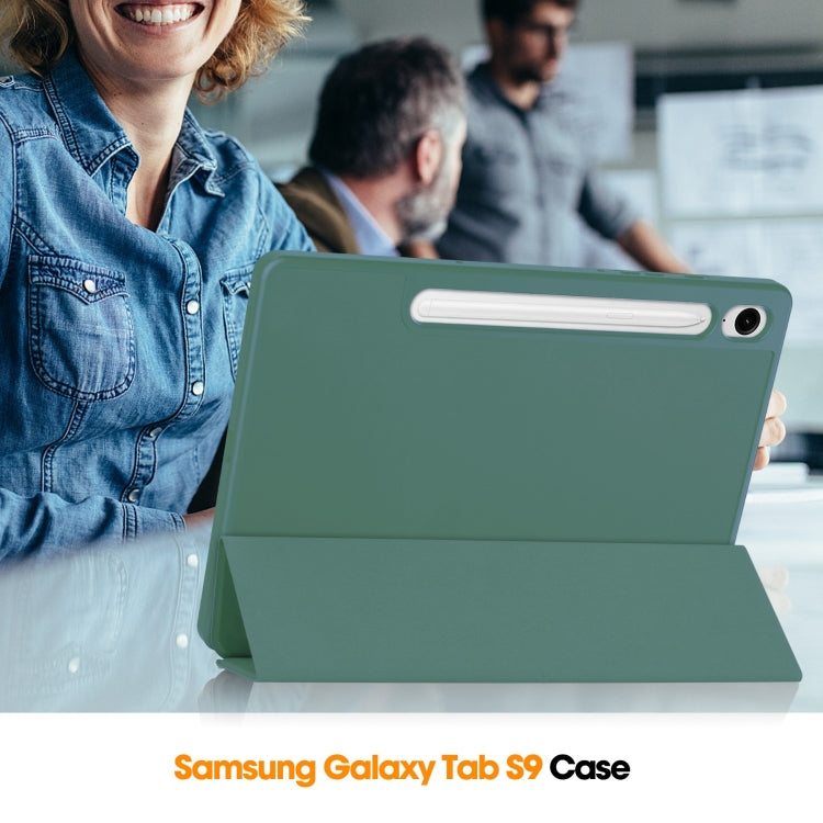 For Samsung Galaxy Tab S9 FE / S10 FE 3-Fold Pure Color TPU Smart Leather Tablet Case with Pen Slot(Dark Green) - free shipping - PMC TechLife - Order now!
