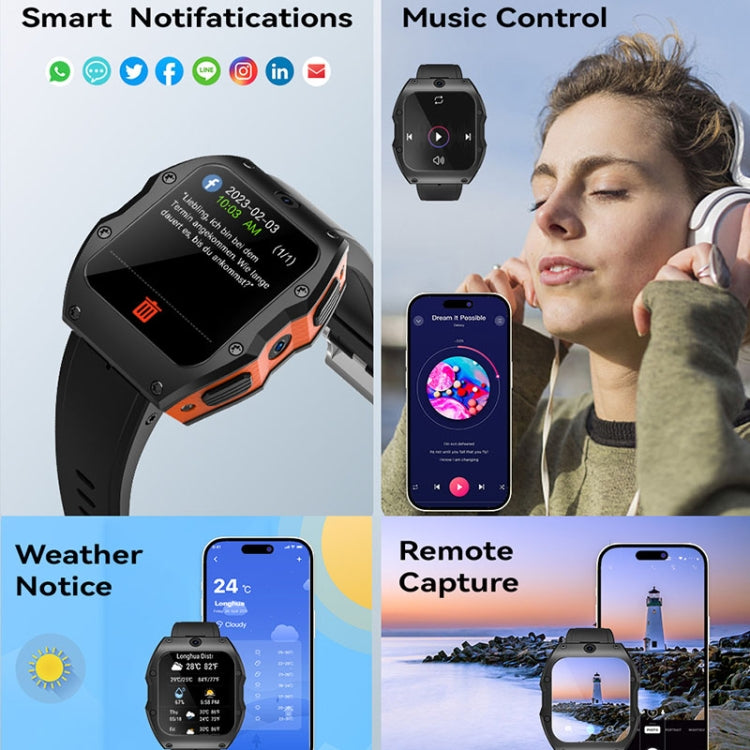 Model X 1.99 inch IP68 Waterproof Android 9.0 4G Dual Cameras Ceramics Smart Watch, Specification:4GB+128GB(Black Orange) - free shipping - PMC TechLife - Order now!