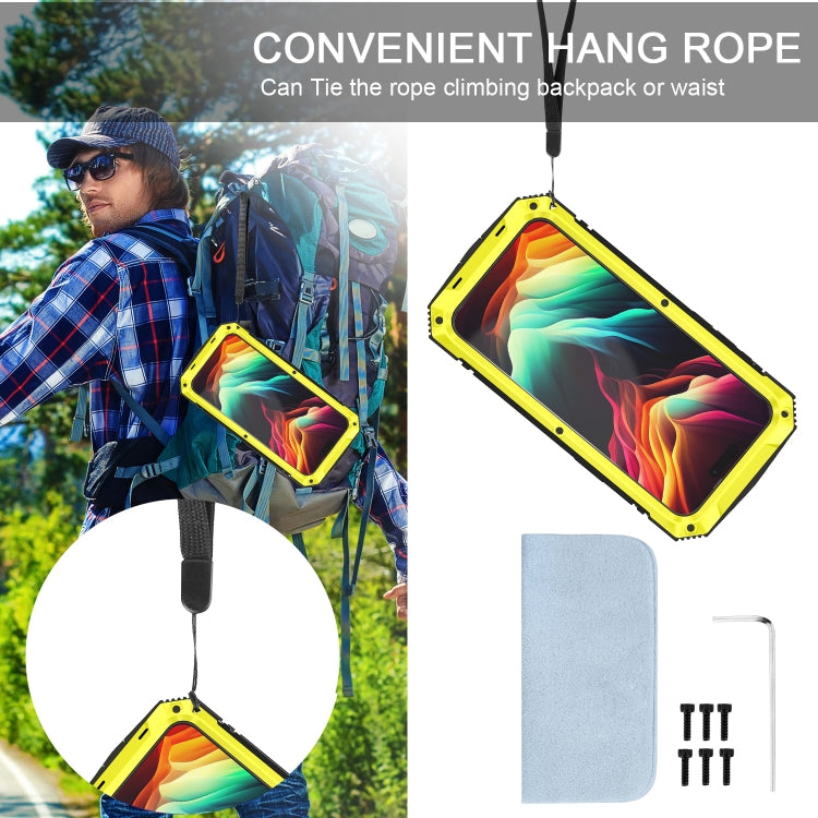 For iPhone 15 Pro Max R-JUST Shockproof Life Waterproof Dust-proof Metal + Silicone Phone Case with Holder(Yellow) - iPhone 15 Pro Max Cases by R-JUST | Online Shopping South Africa | PMC TechLife | Buy Now Pay Later Mobicred