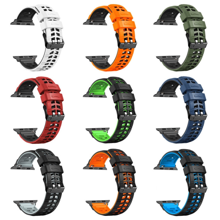 For Apple Watch SE 2023 44mm Twill Dual-row Buckle Silicone Watch Band(Orange Black) - Watch Bands by PMC TechLife | Online Shopping South Africa | PMC TechLife