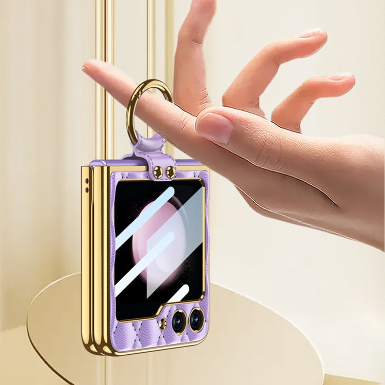 For Samsung Galaxy Z Flip5 GKK Integrated Plating Diamond Texture PU Phone Case with Ring(Matcha Green) - Galaxy Z Flip5 Cases by GKK | Online Shopping South Africa | PMC TechLife | Buy Now Pay Later Mobicred