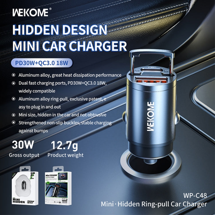 WK WP-C48 Mini Invisible Pull Ring 30W USB + USB-C / Type-C Car Charger(Black) - Car Charger by WK | Online Shopping South Africa | PMC TechLife | Buy Now Pay Later Mobicred