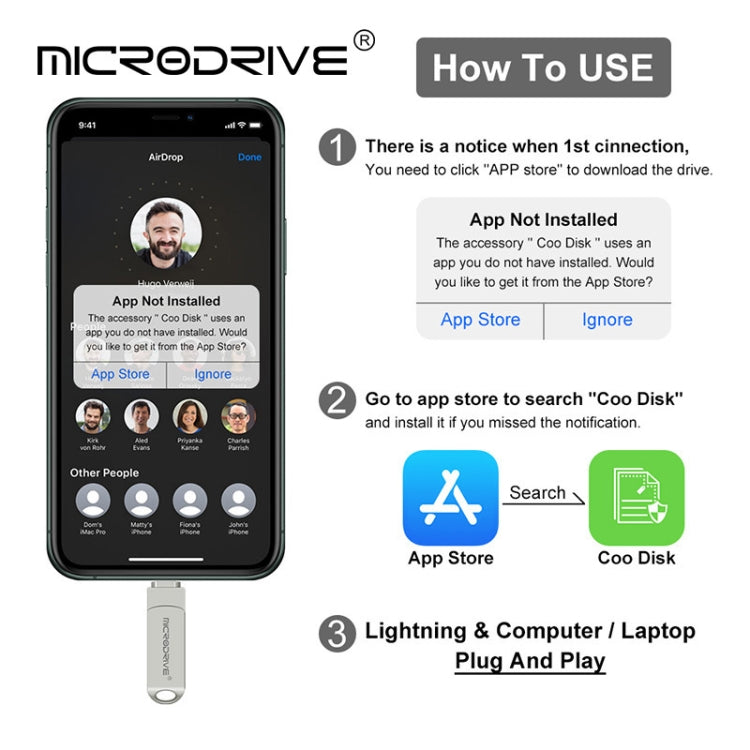 MicroDrive 2 In 1 8 Pin + USB 2.0 Portable Metal USB Flash Disk, Capacity:128GB(Silver) - free shipping - PMC TechLife - Order now!