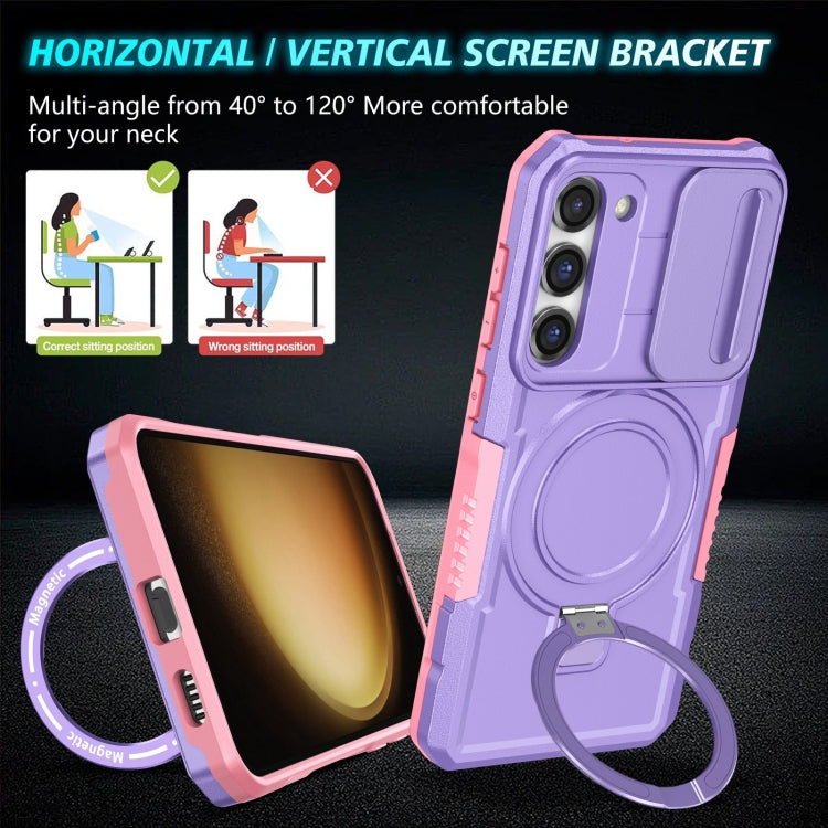 For Samsung Galaxy S23 5G Sliding Camshield Magsafe Holder TPU Hybrid PC Phone Case(Pink Purple) - Galaxy S23 5G Cases by PMC TechLife | Online Shopping South Africa | PMC TechLife
