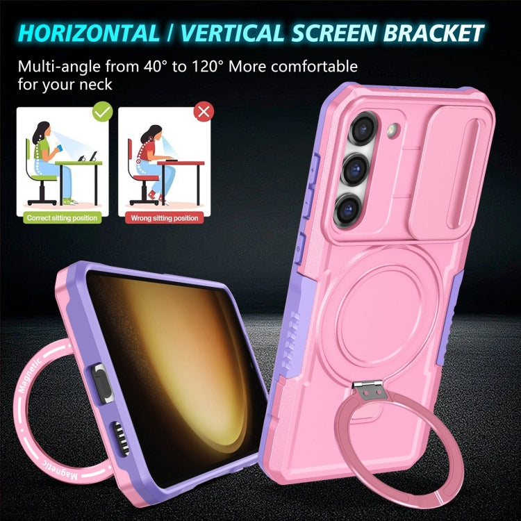 For Samsung Galaxy S23 5G Sliding Camshield Magsafe Holder TPU Hybrid PC Phone Case(Purple Pink) - Galaxy S23 5G Cases by PMC TechLife | Online Shopping South Africa | PMC TechLife