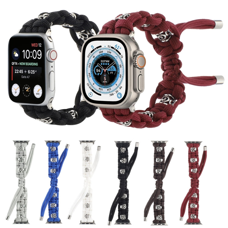 For Apple Watch SE 44mm Silk Silver Beads Braided Watch Band(Wine Red) - Watch Bands by PMC TechLife | Online Shopping South Africa | PMC TechLife