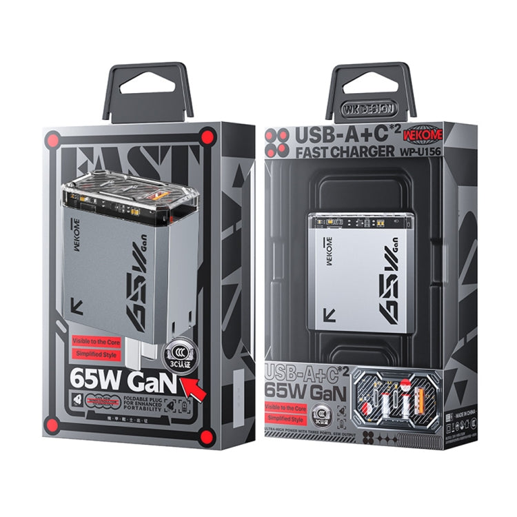 WK WP-U156 Pioneer Series 65W USB+Dual USB-C/Type-C GaN Charger(Silver) - free shipping - PMC TechLife - Order now!