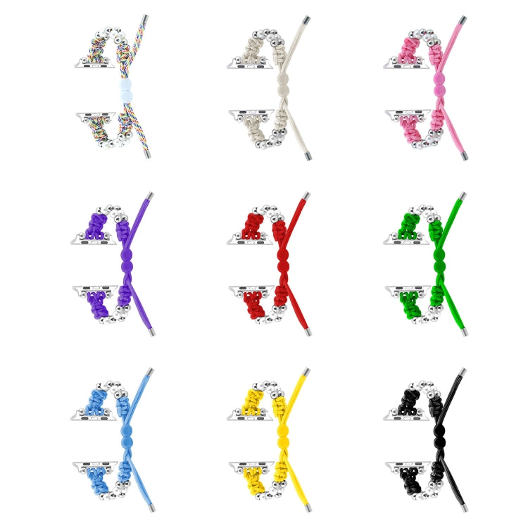 For Apple Watch SE 2022 40mm Paracord Row Beads Drawstring Braided Watch Band(Yellow) - Watch Bands by PMC TechLife | Online Shopping South Africa | PMC TechLife