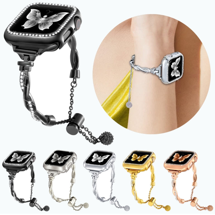 For Apple Watch 38mm Twist Bracelet Diamond Metal Watch Band(Black) - free shipping - PMC TechLife - Order now!