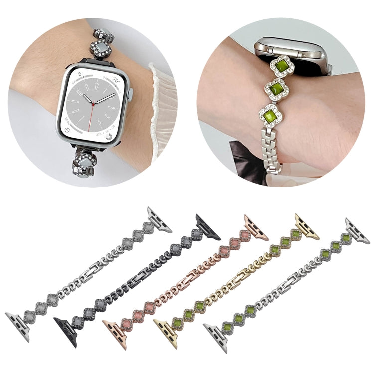 For Apple Watch Series 5 44mm Diamond Four-leaf Clover Metal Chain Watch Band(Silver) - free shipping - PMC TechLife - Order now!