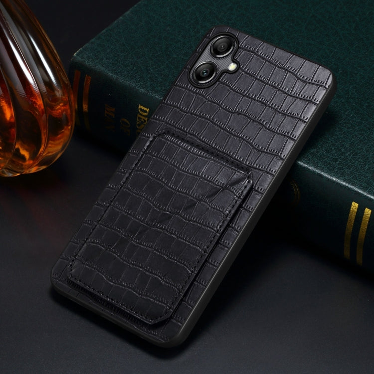 For Samsung Galaxy S24 Ultra 5G Denior Imitation Crocodile Leather Back Phone Case with Holder(Black) - Galaxy S24 Ultra 5G Cases by Denior | Online Shopping South Africa | PMC TechLife | Buy Now Pay Later Mobicred