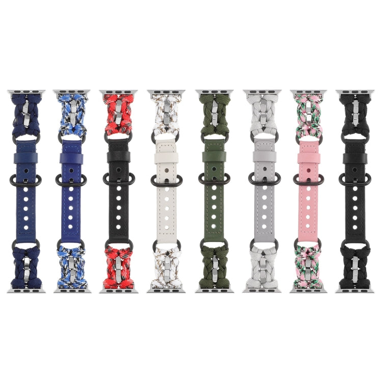 For Apple Watch Series 8 41mm Paracord Genuine Leather Watch Band(Black) - Watch Bands by PMC TechLife | Online Shopping South Africa | PMC TechLife | Buy Now Pay Later Mobicred