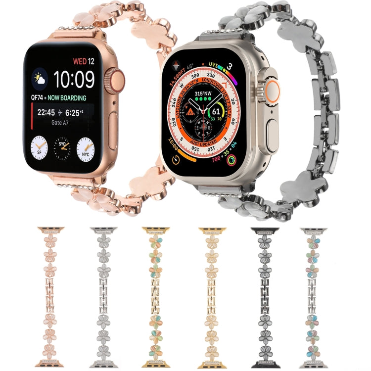 For Apple Watch Series 7 45mm 5-petaled Flower Zinc Alloy Chain Watch Band(Silver) - Watch Bands by PMC TechLife | Online Shopping South Africa | PMC TechLife