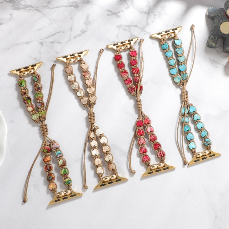 For Apple Watch Series 9 41mm Heart Stones Drawstring Chain Watch Band(Blue) - Watch Bands by PMC TechLife | Online Shopping South Africa | PMC TechLife | Buy Now Pay Later Mobicred