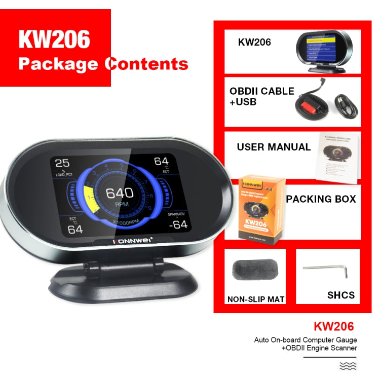 KONNWEI KW206 2 in 1 OBDII / EOBD12V Car Fault Scanner + 3.5 inch LCD Monitor - free shipping - PMC TechLife - Order now!