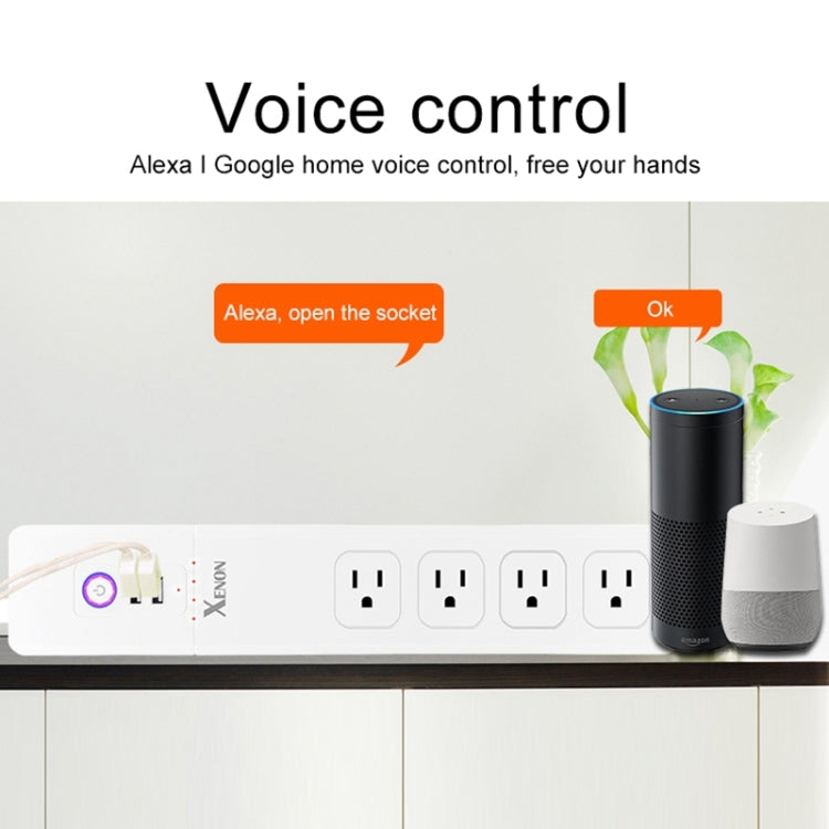 2 x USB Ports + 4 x US Plug Jack WiFi Remote Control Smart Power Socket Works with Alexa & Google Home, Cable Length: 1.5m, AC 110-240V, US Plug - Smart Socket by PMC TechLife | Online Shopping South Africa | PMC TechLife