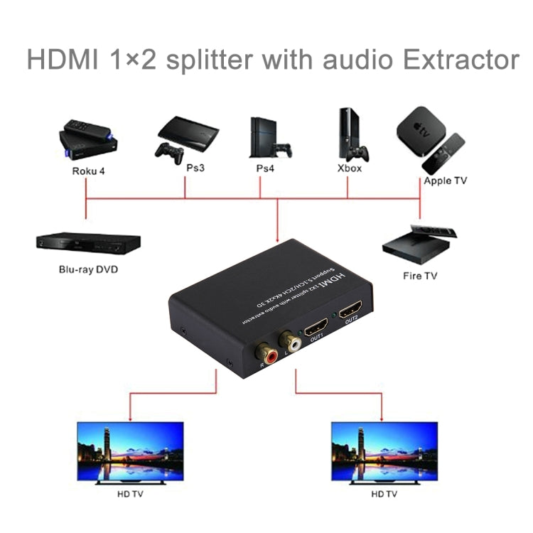 HDMI 1x2 Splitter with Audio Extractor, Support 5.1CH / 2CH, 4Kx2K, 3D - Splitter by PMC TechLife | Online Shopping South Africa | PMC TechLife