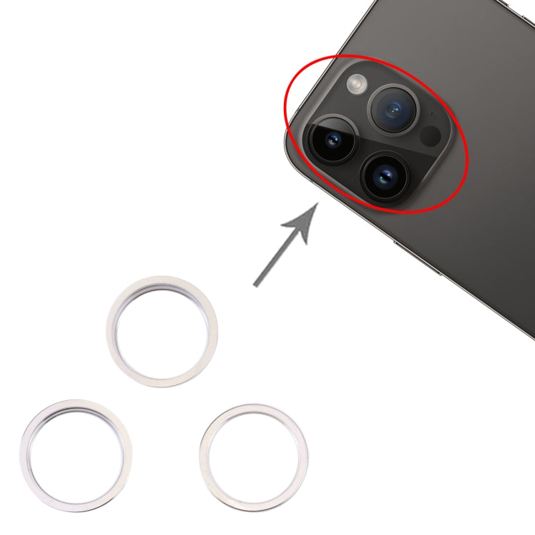 For iPhone 14 Pro Max 3PCS Rear Camera Glass Lens Metal Outside Protector Hoop Ring(Silver) - by PMC TechLife | Online Shopping South Africa | PMC TechLife