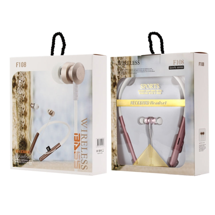 F108 Bluetooth 4.2 Hanging Neck Design Bluetooth Headset, Support Music Play & Switching & Volume Control & Answer(Rose Gold) - Neck-mounted Earphone by PMC TechLife | Online Shopping South Africa | PMC TechLife