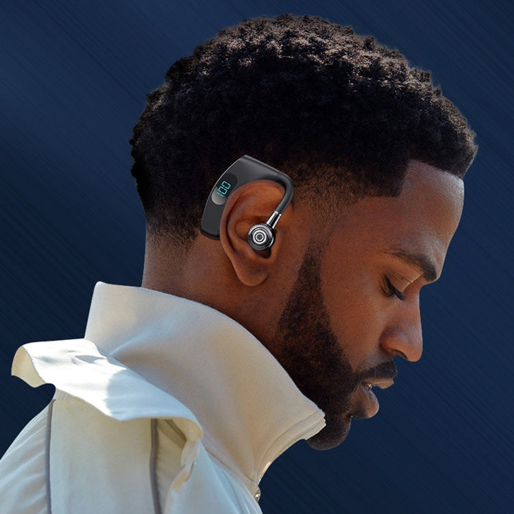 V12 Bluetooth 5.2 Business Hanging Ear Style Smart LED Digital Display Wireless Bluetooth Earphone with Charging Box (Black) - Bluetooth Earphone by PMC TechLife | Online Shopping South Africa | PMC TechLife
