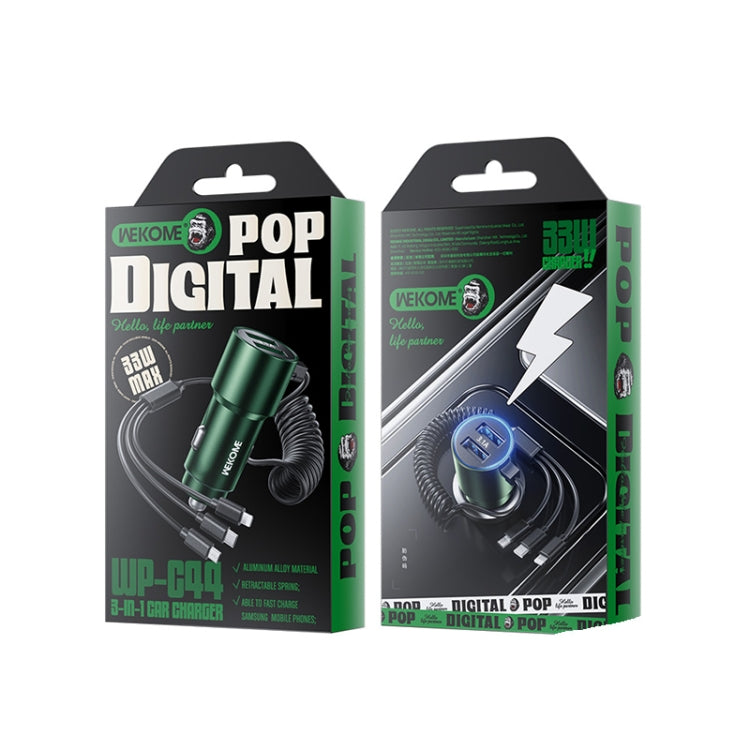 WK WP-C44 Pop Digital Series Ciahung 3-in-1 Cabled 33W Dual-USB Fast Car Charger (Silver) - Car Charger by WK | Online Shopping South Africa | PMC TechLife | Buy Now Pay Later Mobicred