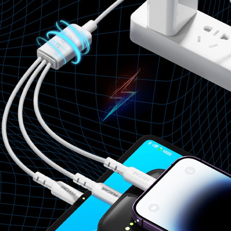 WEKOME WDC-02 Tidal Energy Series 3A USB to 8 Pin+Type-C+Micro USB 3 in 1 PVC Data Cable, Length: 1.2m (White) - free shipping - PMC TechLife - Order now!