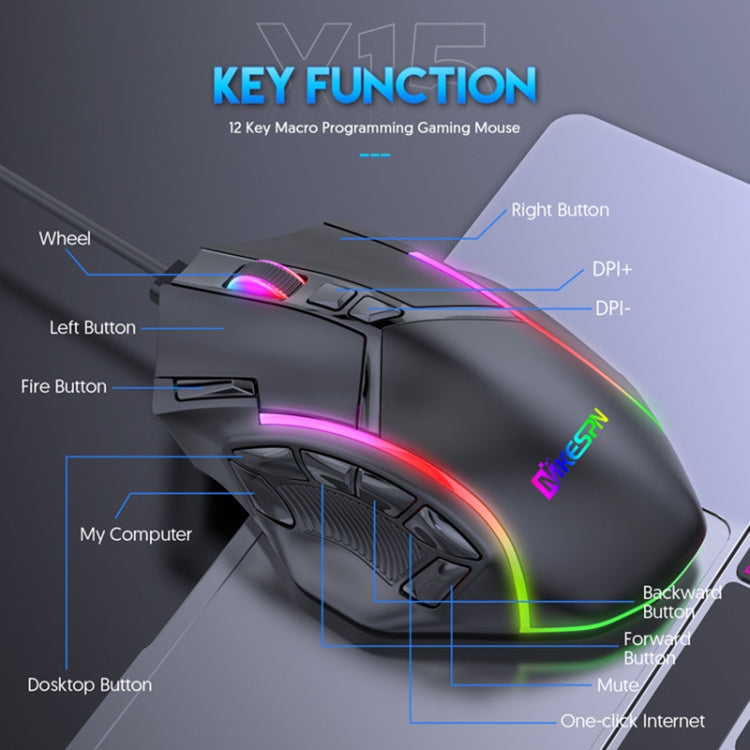MKESPN X15 Full Speed 12800DPI 12 Buttons Macro Definition RGB Wired Mouse - Wired Mice by MKESPN | Online Shopping South Africa | PMC TechLife | Buy Now Pay Later Mobicred